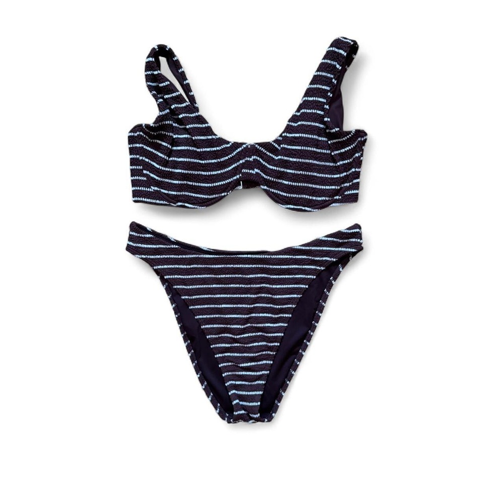 Abercrombie & Fitch Striped Swimsuit Women's Size Large Curve Love Bikini Brown